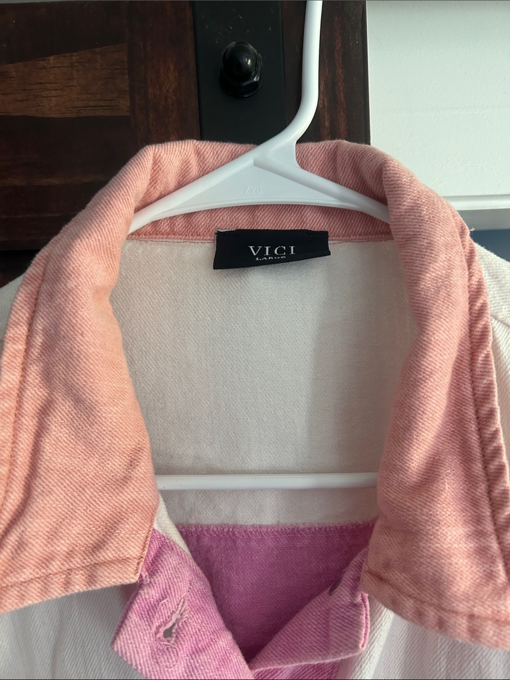 VICI Pink & Peach Colorblock Denim Shacket with White Yoke - Picture 4 of 5